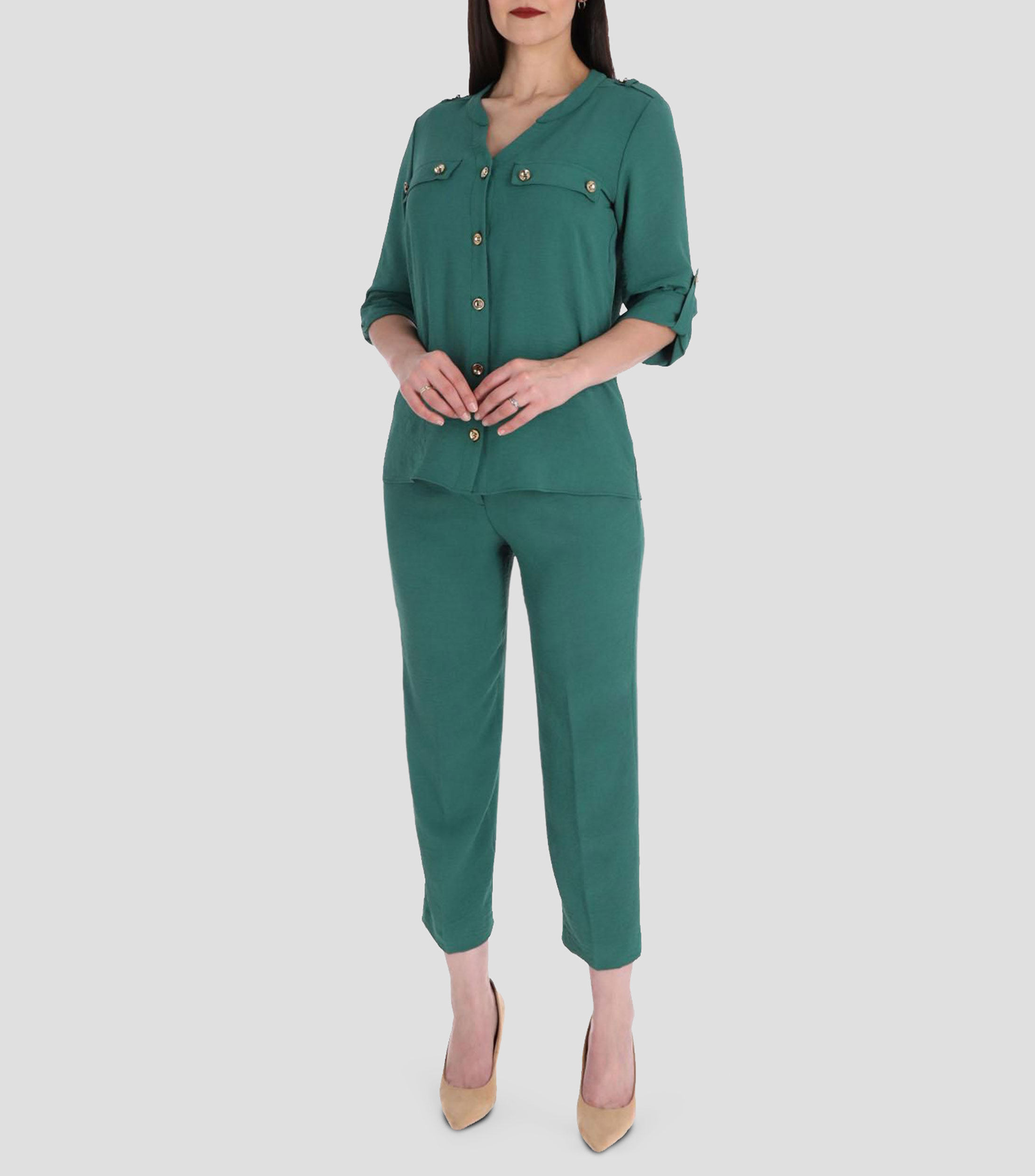 Blusa lisa manga 3/4 con trabilla ajustable Mujer